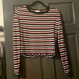 Cropped Stripe Long-sleeved Top